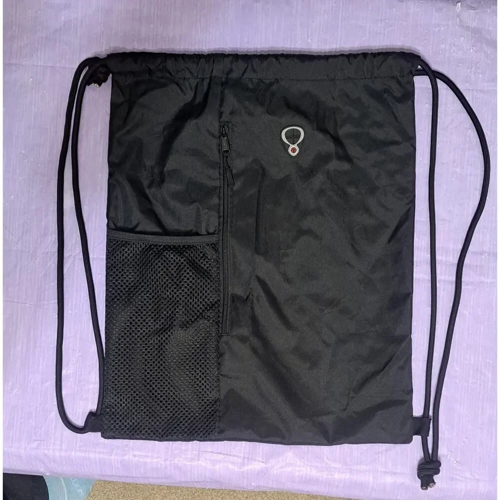 Thick Drawstring Lightweight Black Backpack Gym Bag with Pockets
